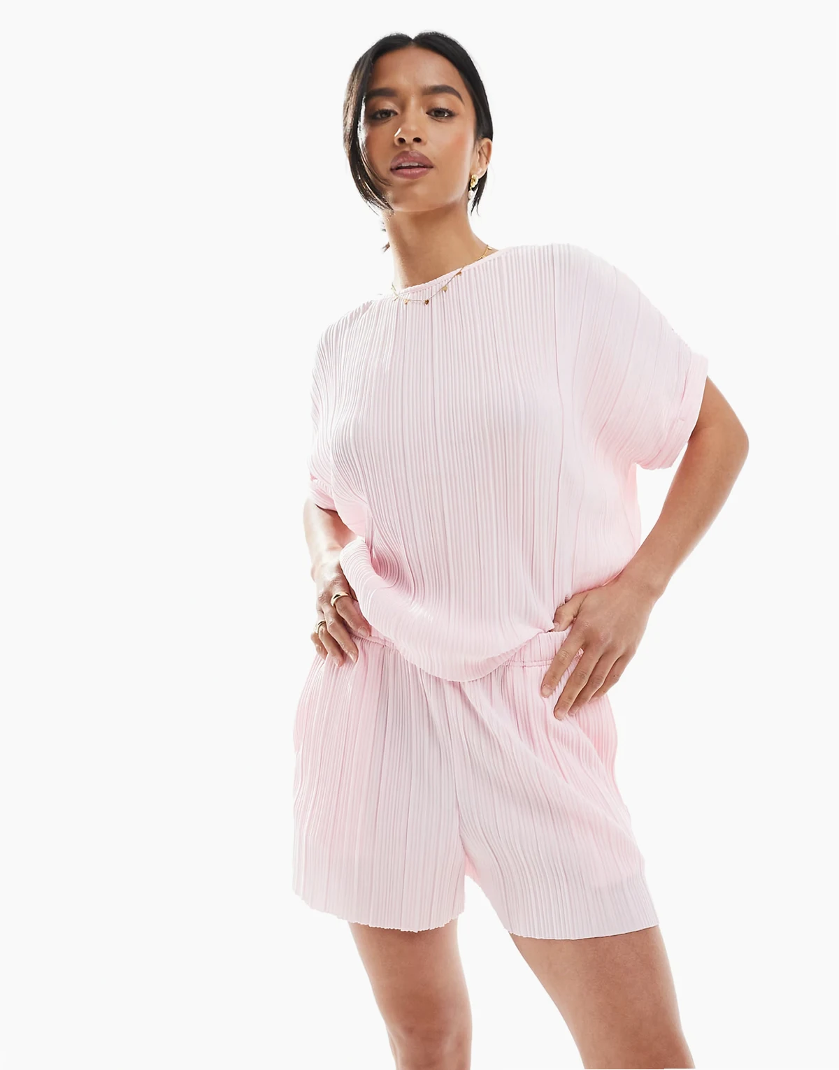 plisse shorts in pink - part of a set