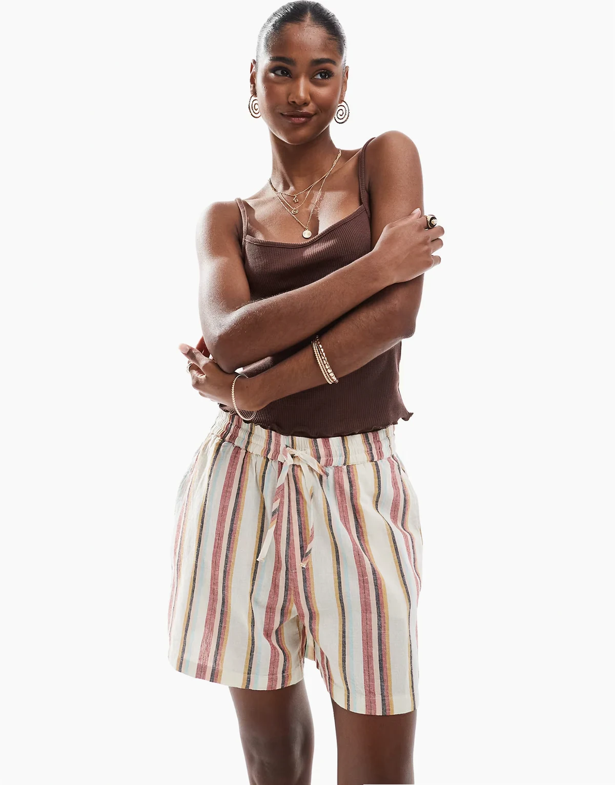 drawstring shorts in pastel stripe