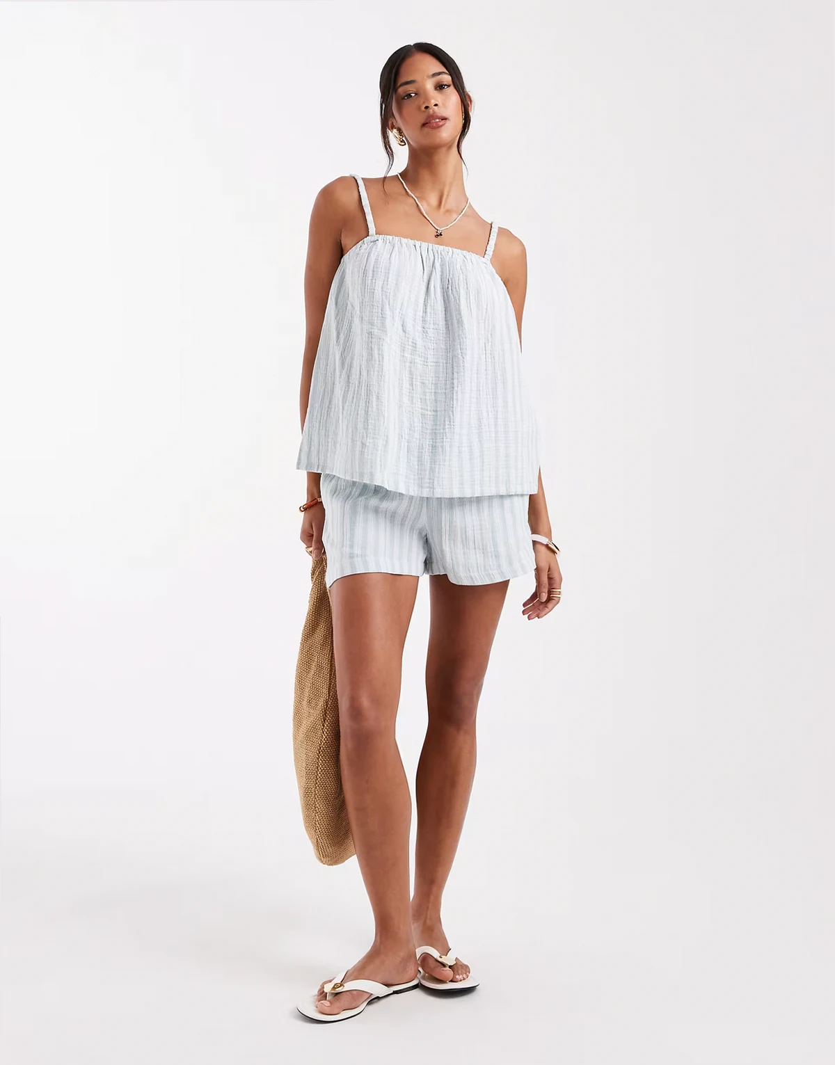 mix and match cotton shorts in green stripe - part of a set