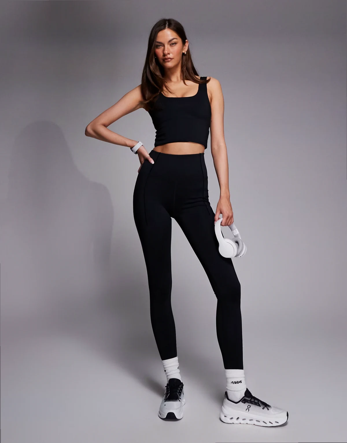 Tall active waist snatching high rise gym leggings in black