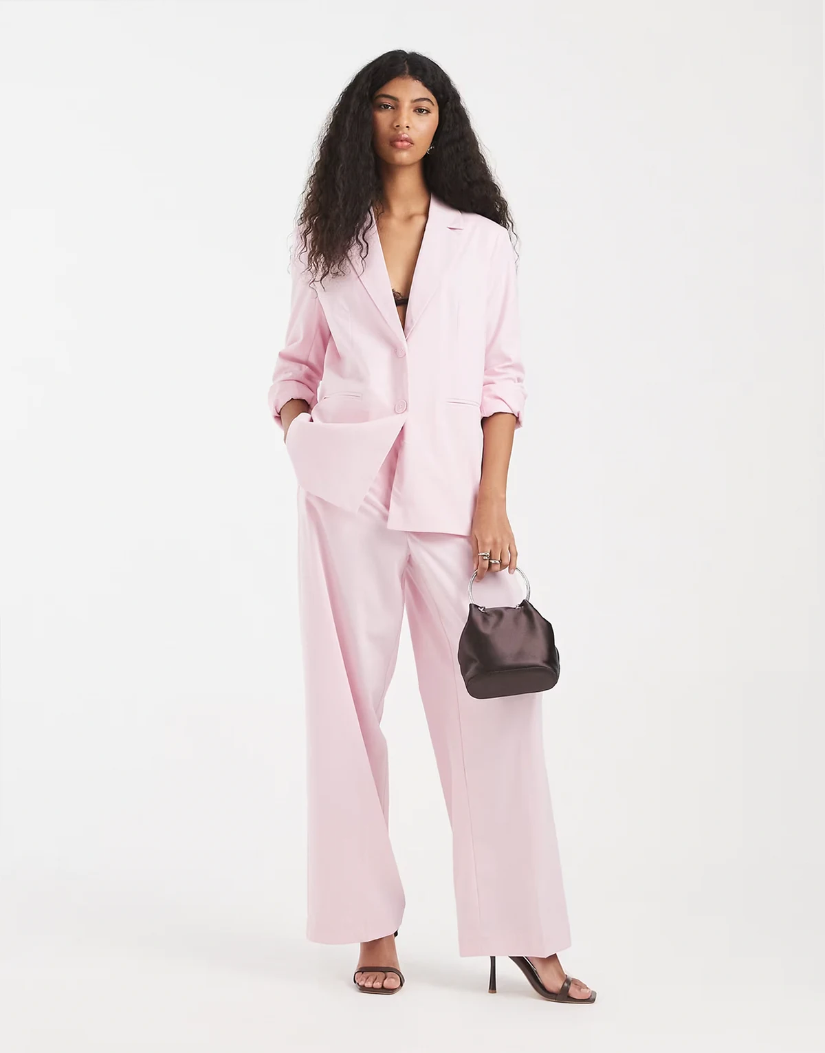 tailored high waist wide leg pants in roseate pink - part of a set