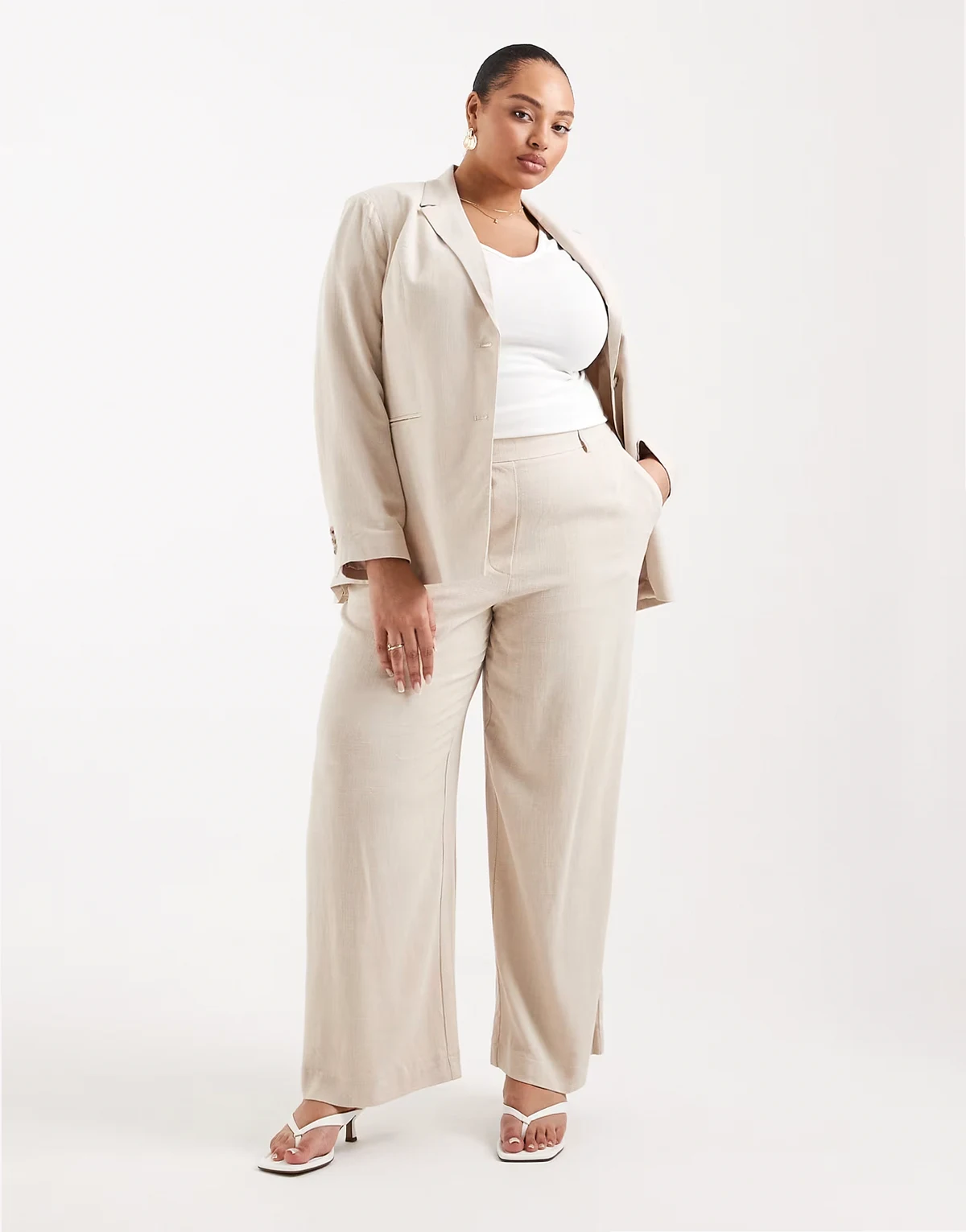 Pieces Curve wide leg tailored pants in warm gray - part of a set