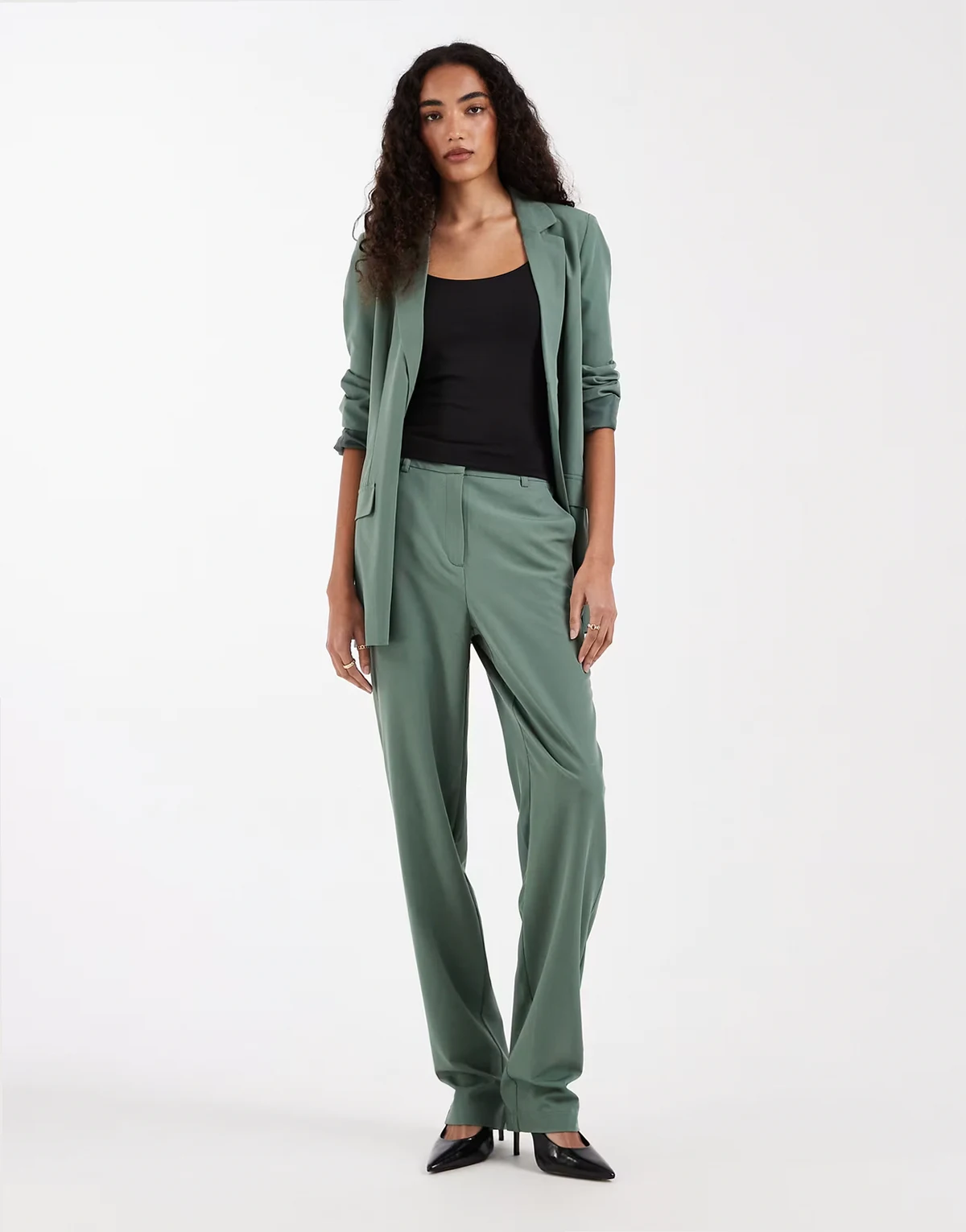 straight leg tailored pants in green - part of a set