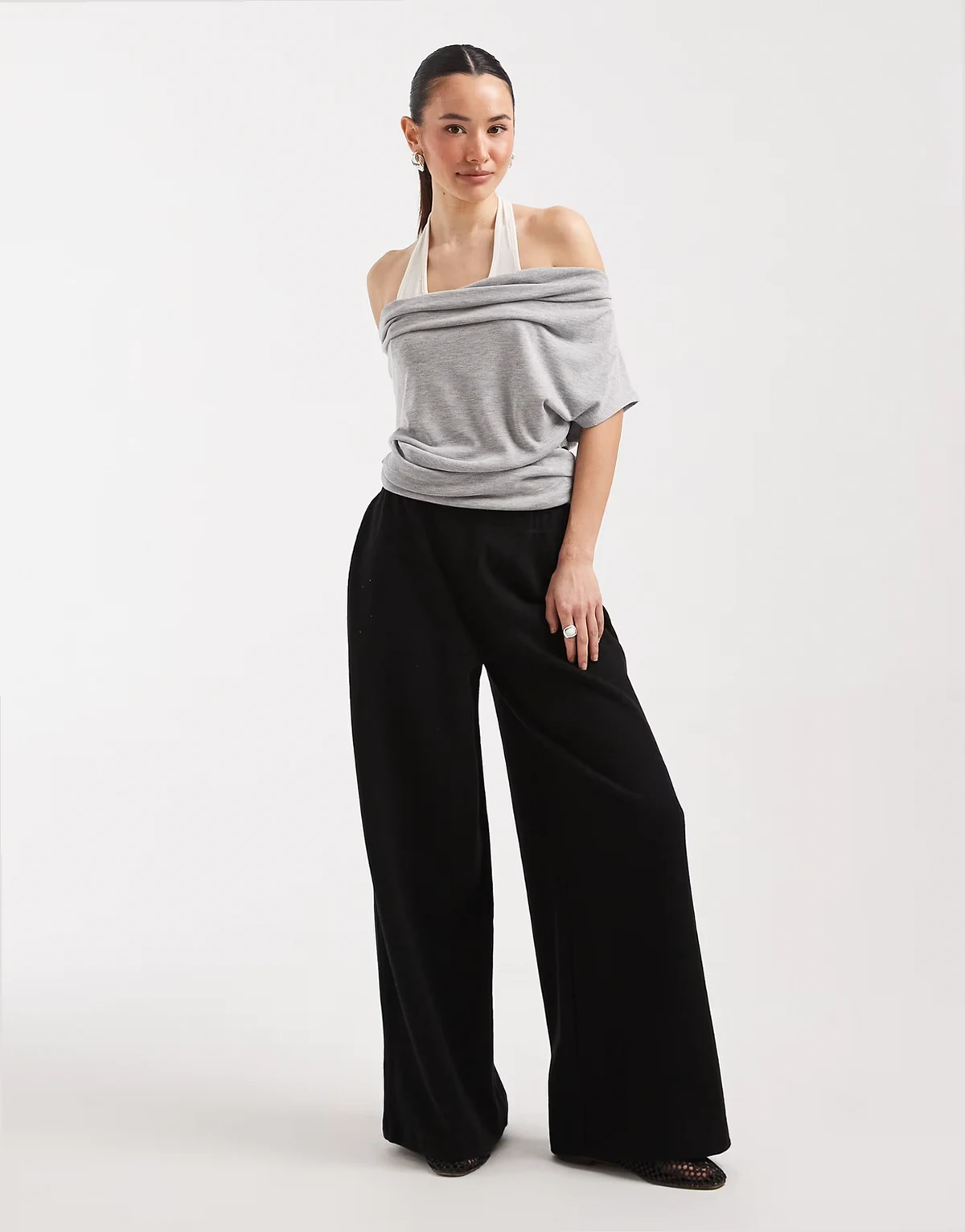 soft touch ribbed pants in black