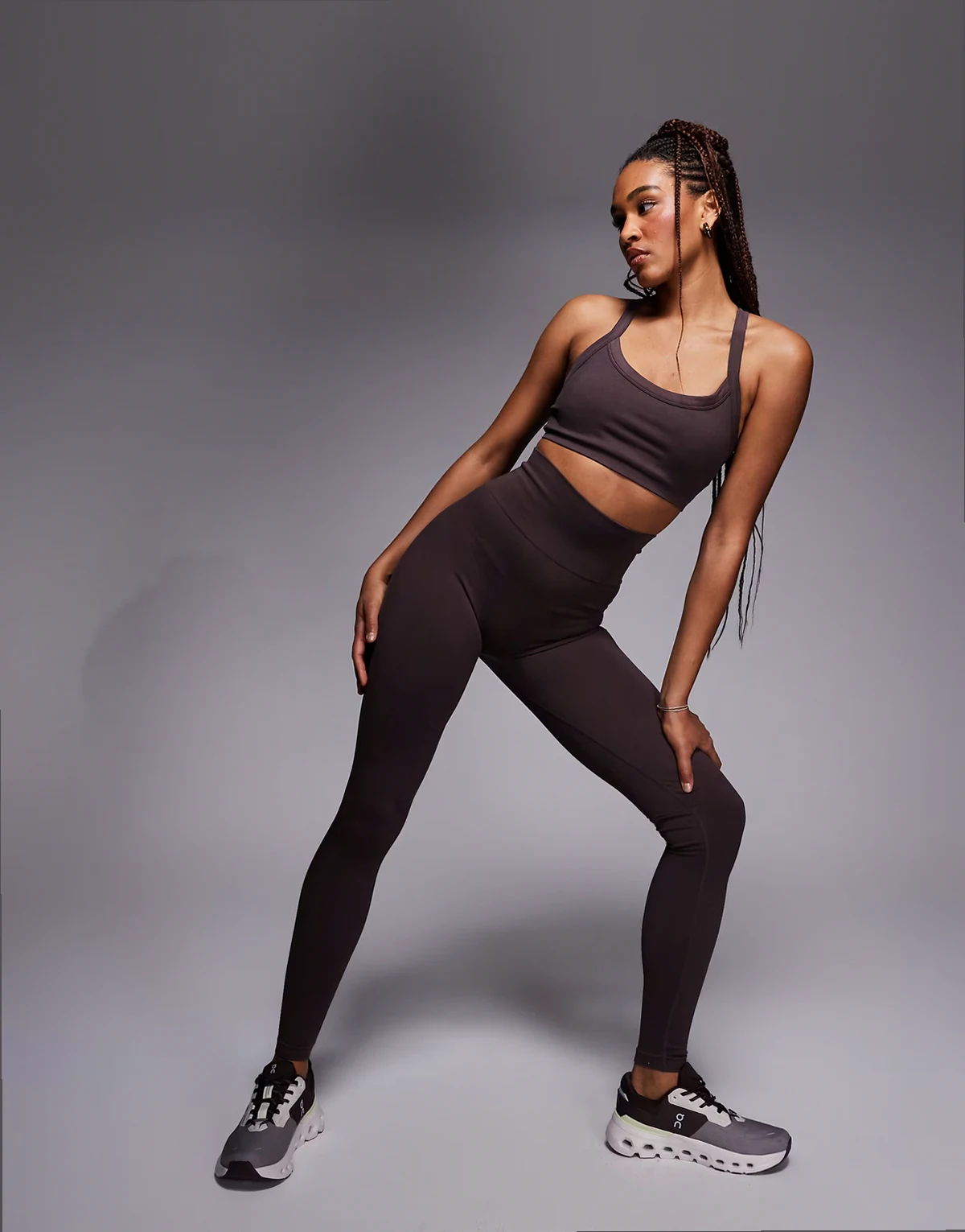 Tall seamless baby rib high waist gym leggings in raisin