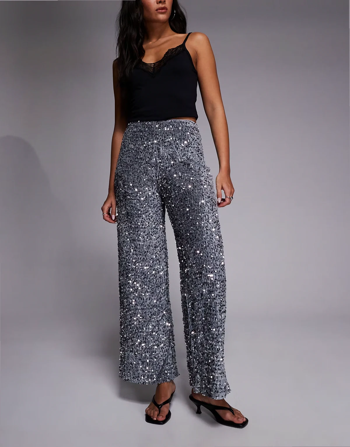 sequin pull on pants in silver