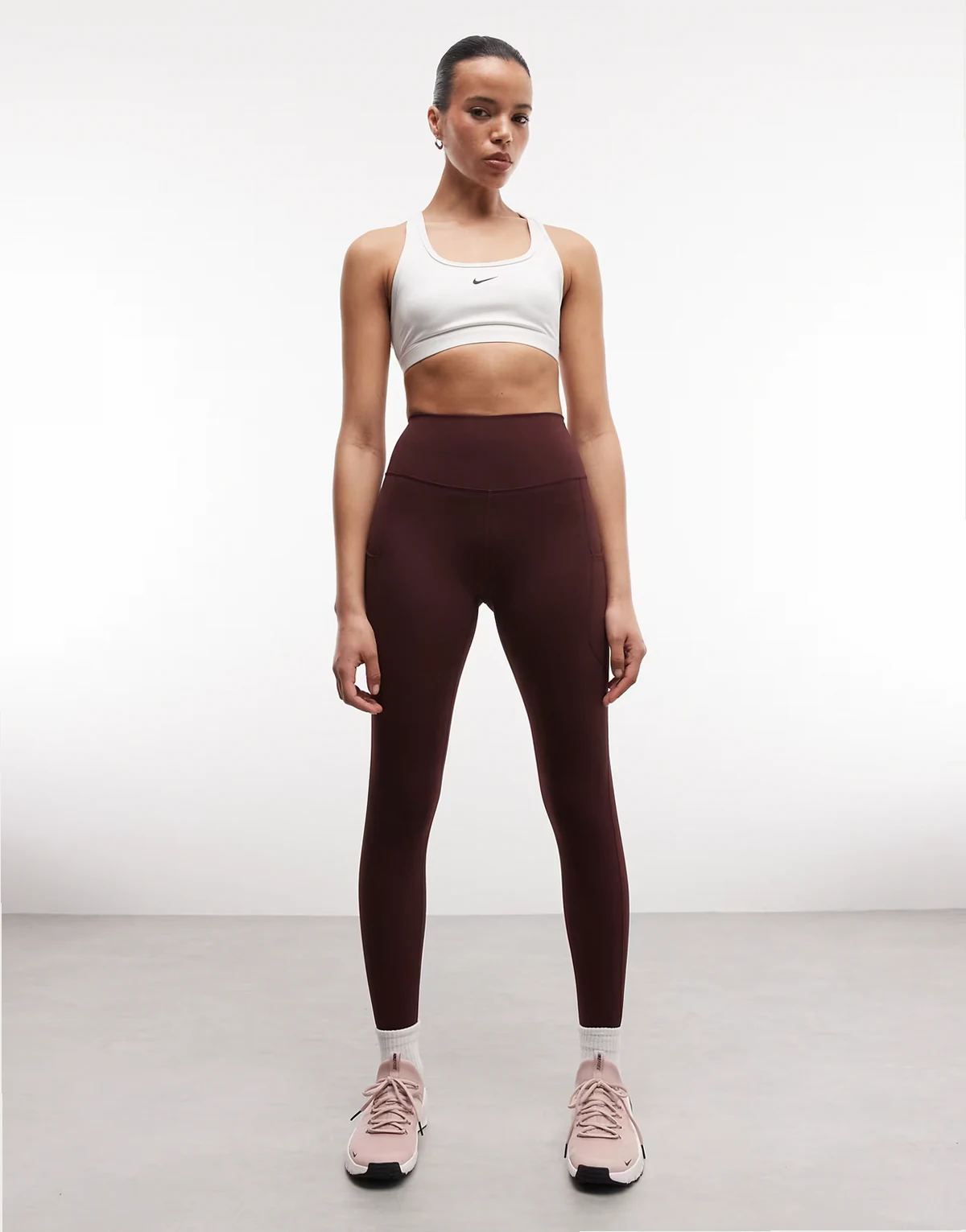 Nike One Training high waisted pocket leggings in burgundy