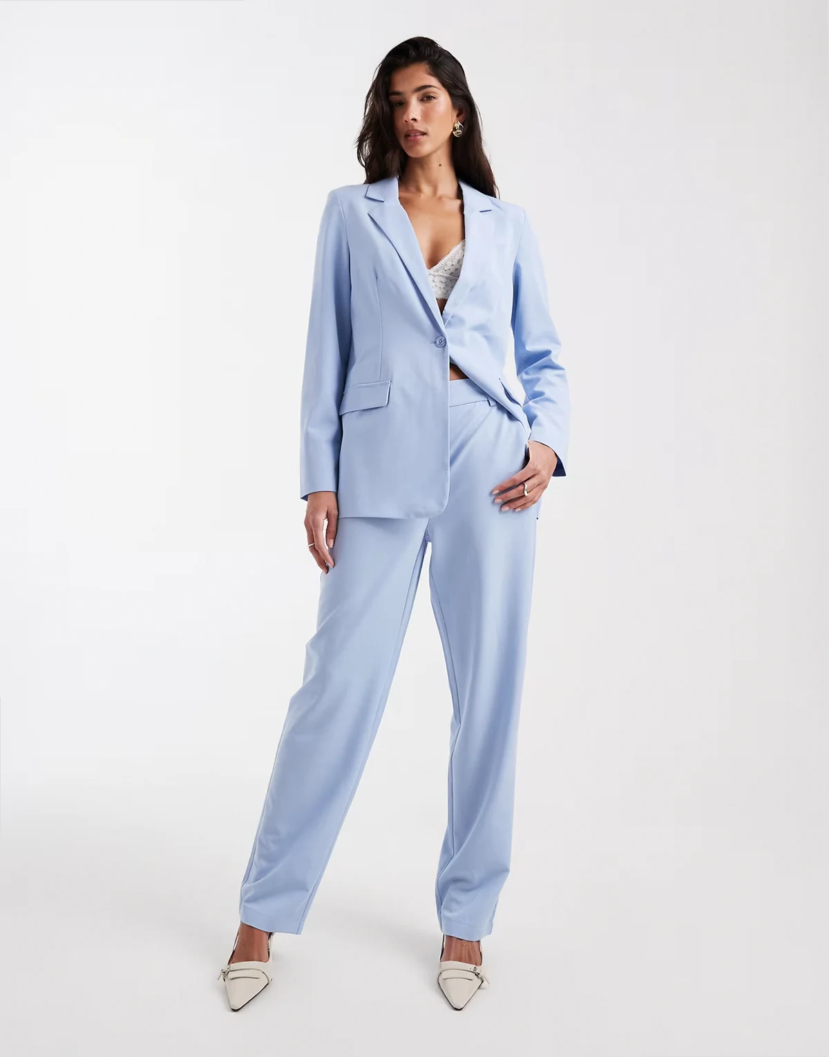 straight leg tailored pants in brunnera blue - part of a set