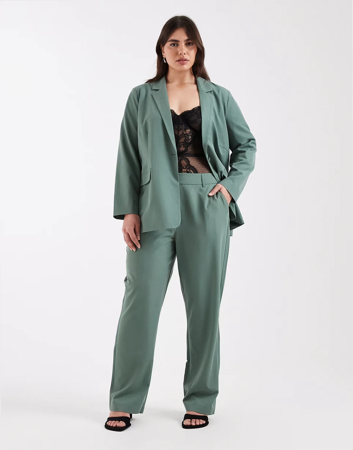 straight leg tailored pants in green - part of a set