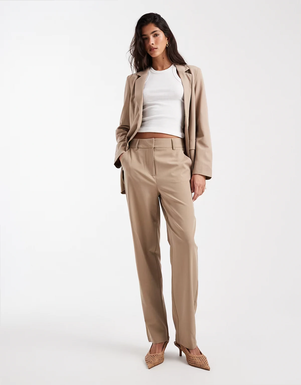 straight leg tailored pants in beige - part of a set