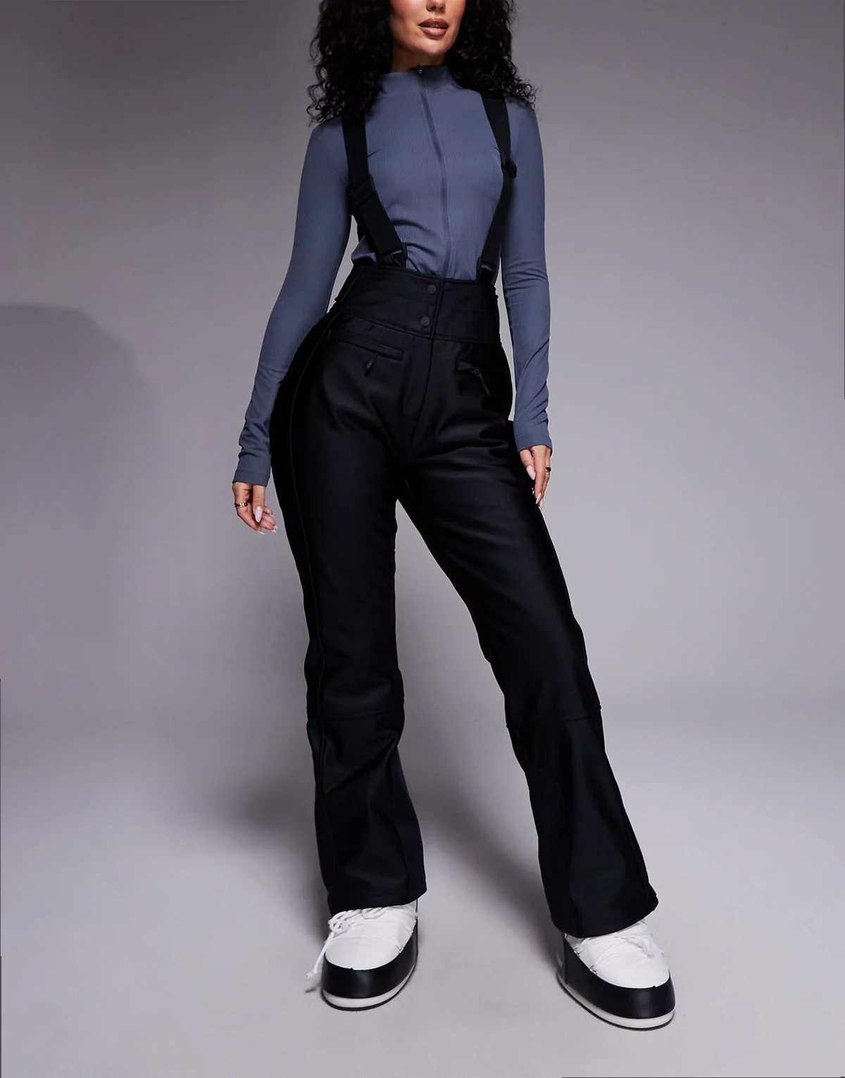 ASOS 4505 Hourglass Ski soft shell water repellent kick flare ski pants in black gloss