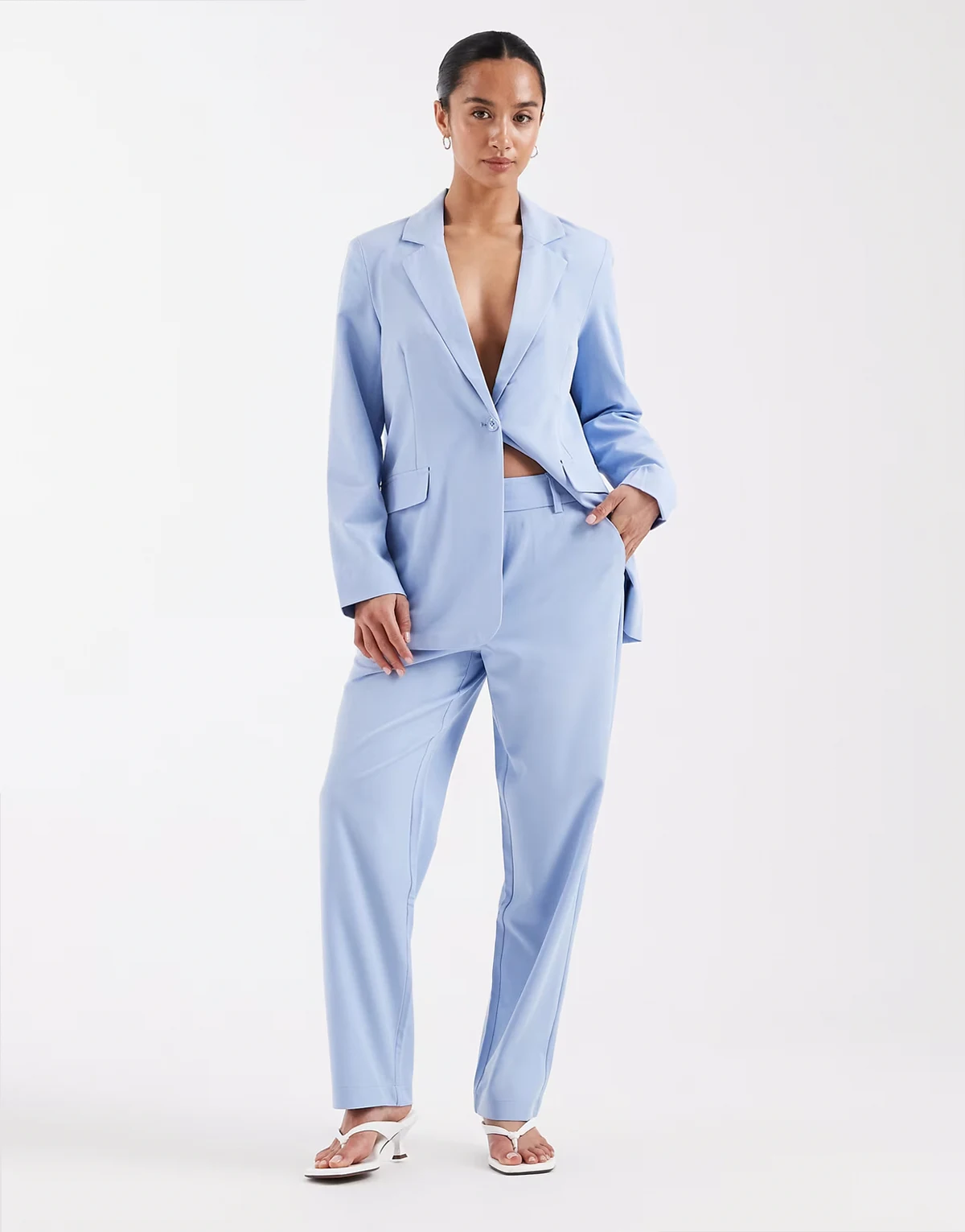 straight leg tailored pants in brunnera blue - part of a set