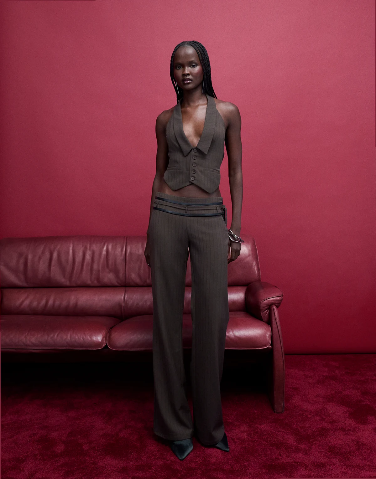 Fedra tailored tie waist detail flared pants in chocolate - part of a set