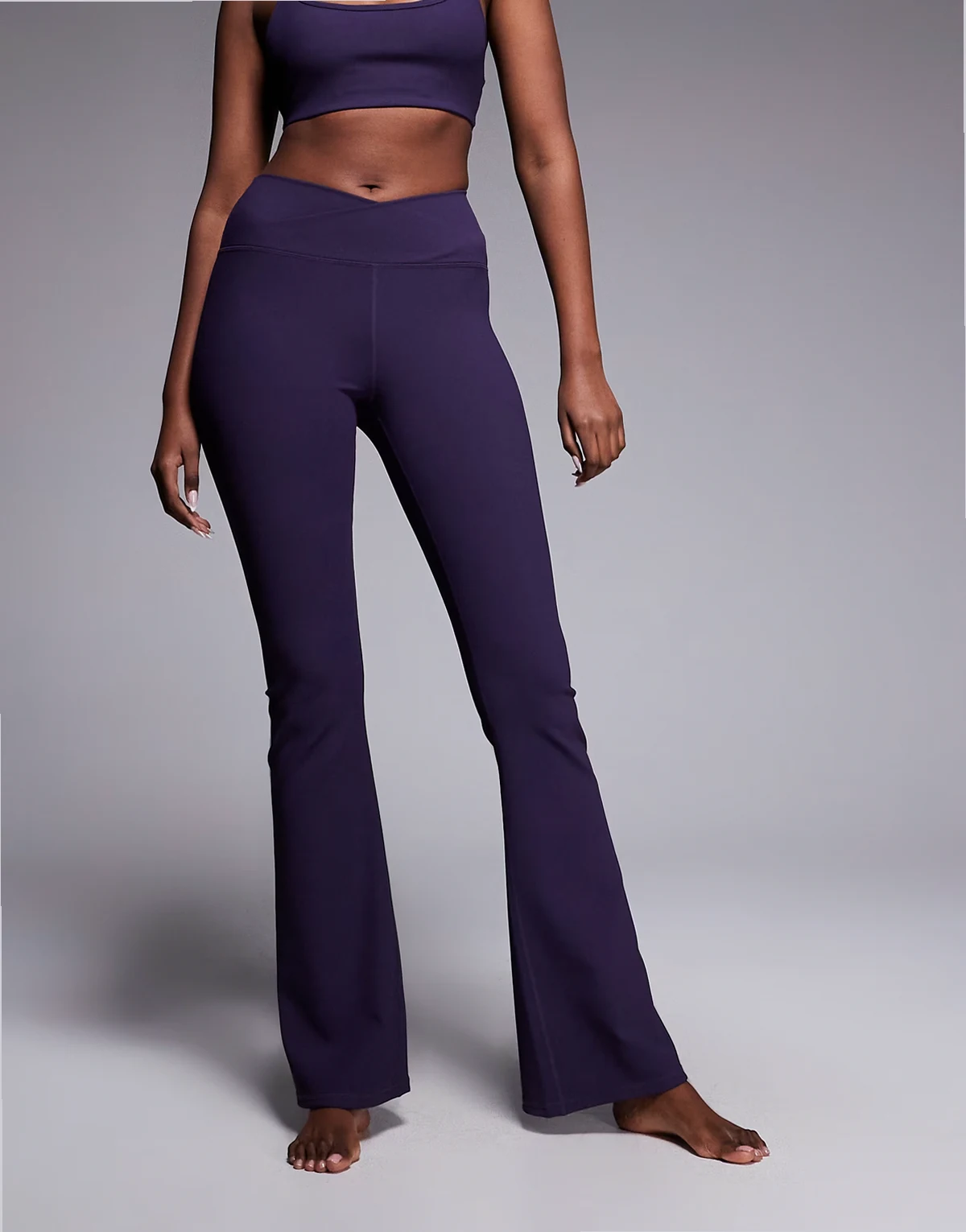 micro rib wrap waist slim kick yoga leggings in grape
