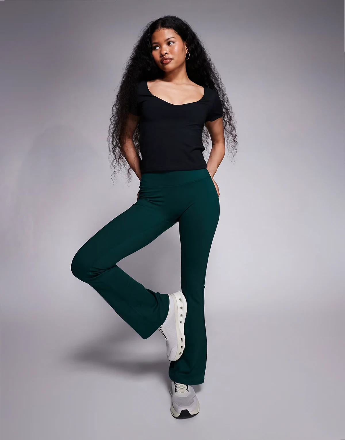 Petite Icon soft touch high waist slim kick yoga leggings in evergreen