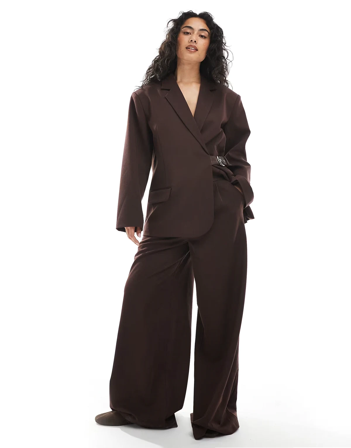 tailored wide leg pants in chocolate - part of a set
