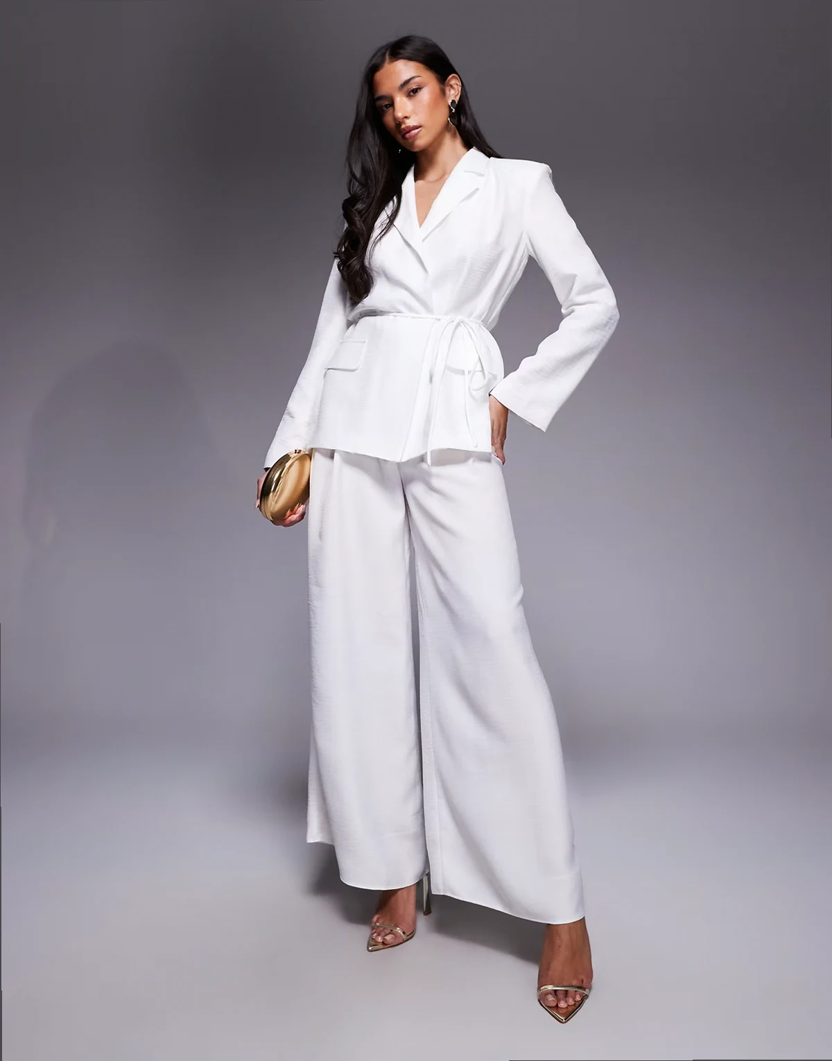 pleated linen look summer pants in white - part of a set