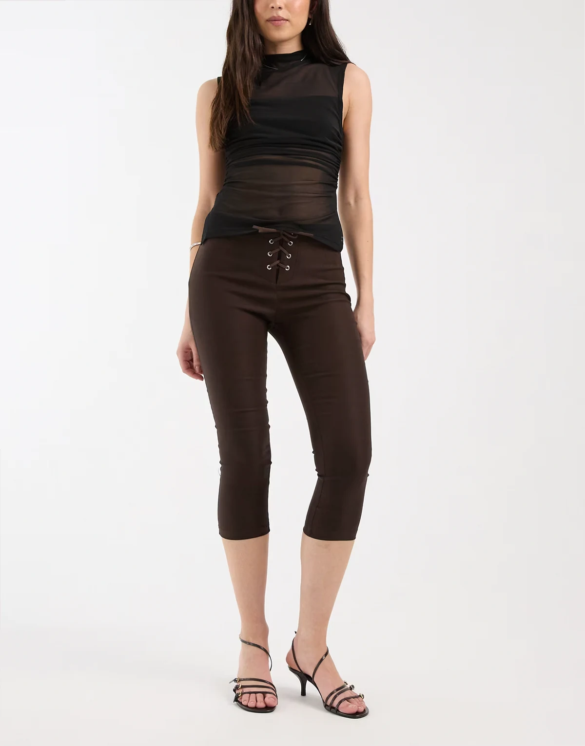 Aelva capri lace up pants in black