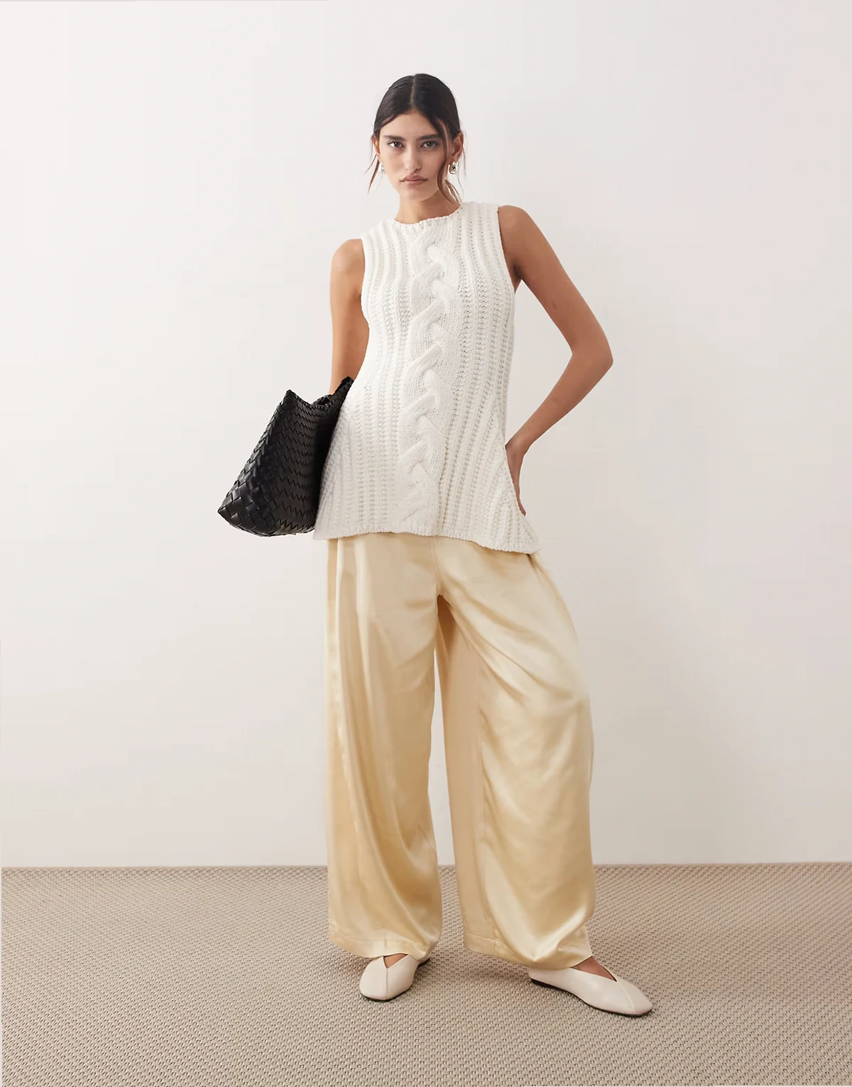 satin wide leg pants in cream