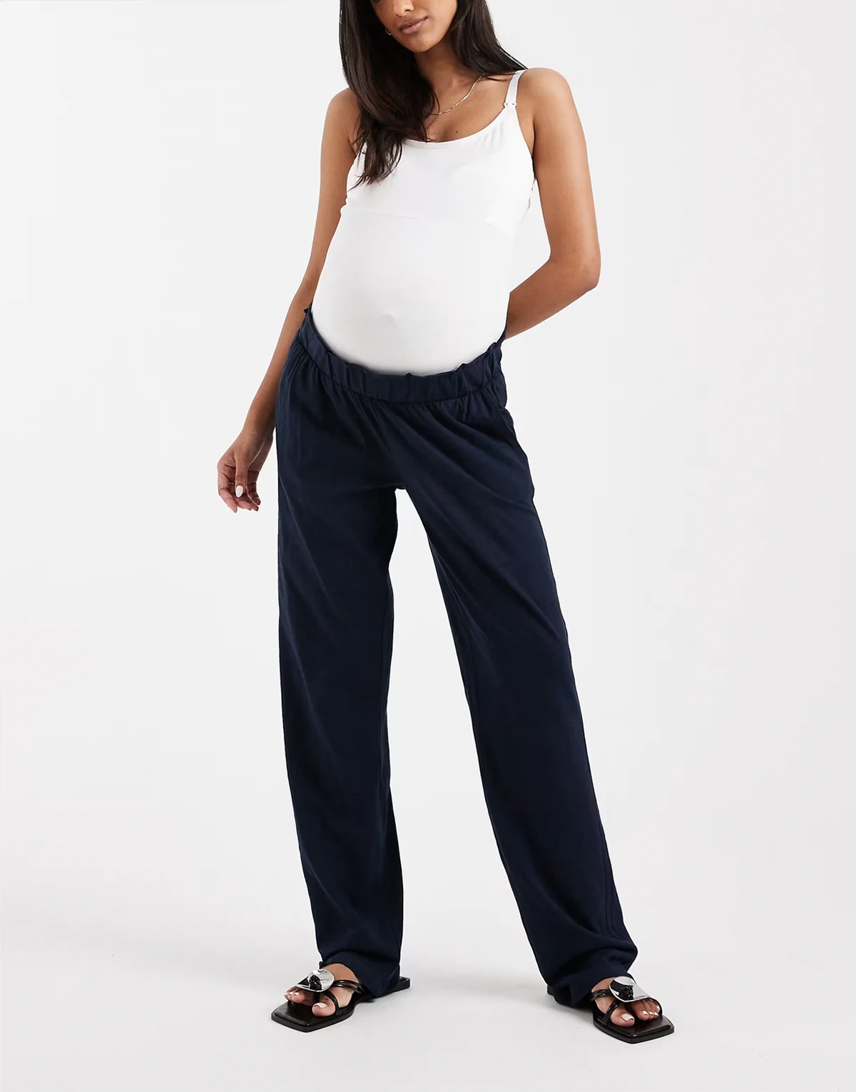 Maternity – Leichte Sommerhose in Marineblau mit weitem Schnitt und Unterbauchbund