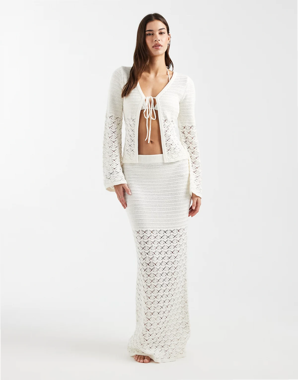 cotton rich multi crochet maxi beach skirt in white - part of a set