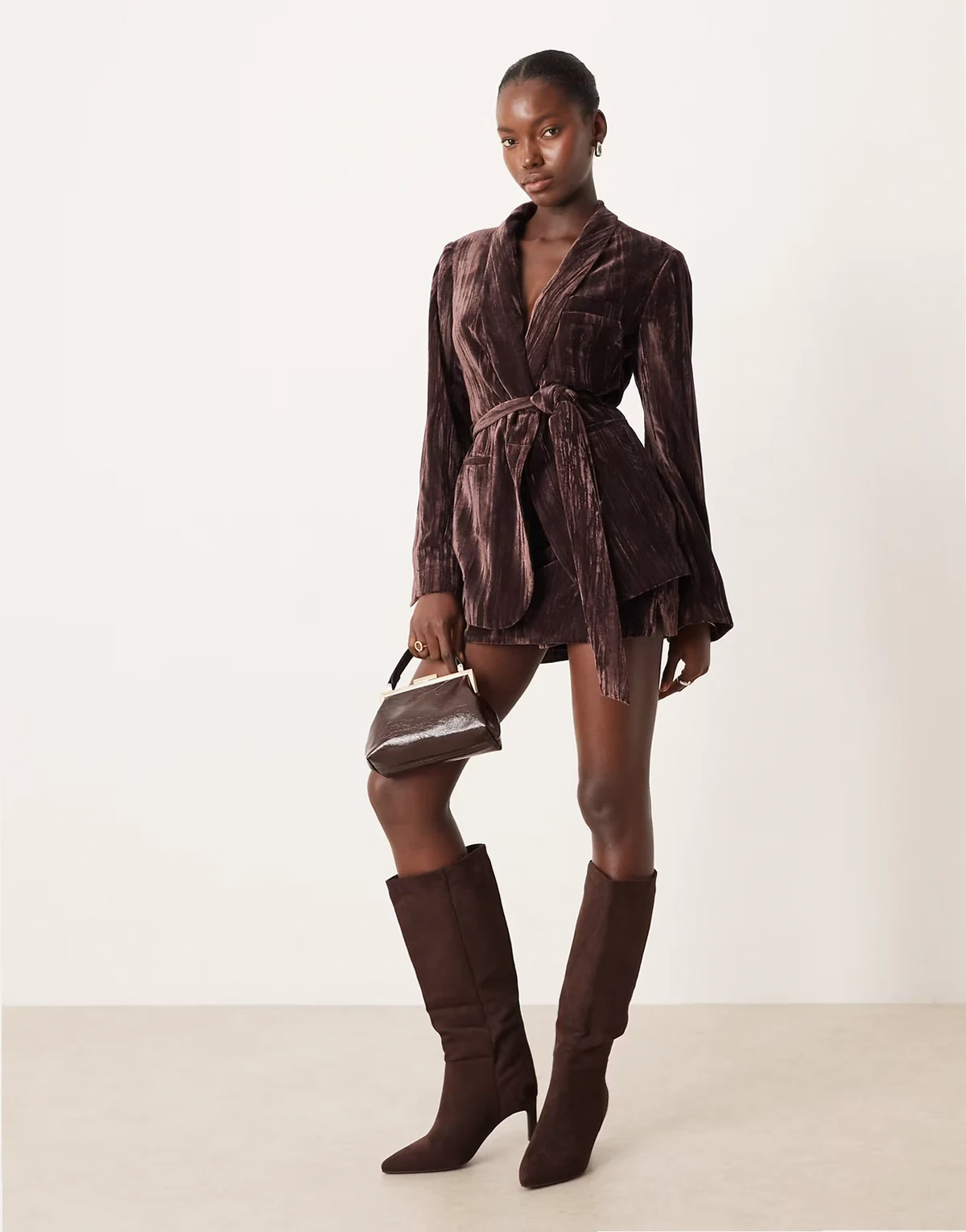 tailored velvet skort in chocolate - part of a set