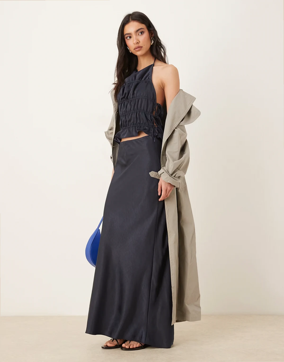 Ravello satin midaxi skirt in navy - part of a set