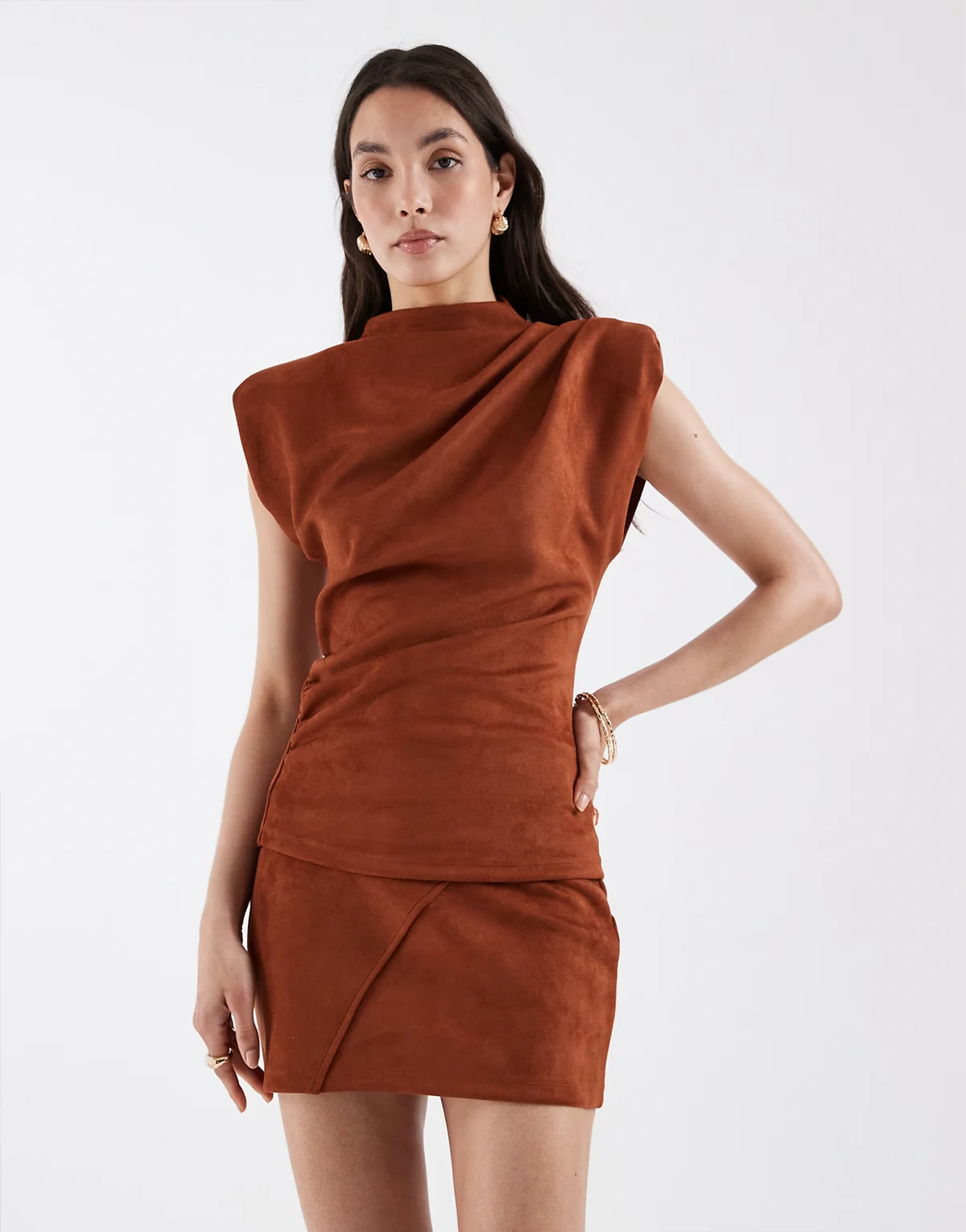 faux suede mini skirt in tan - part of a set
