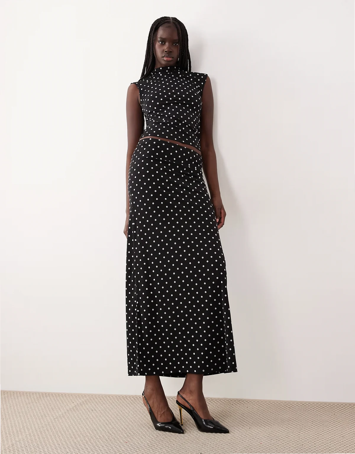 – Maxirock in Schwarz und Weiß mit Polka Dots, Kombiteil