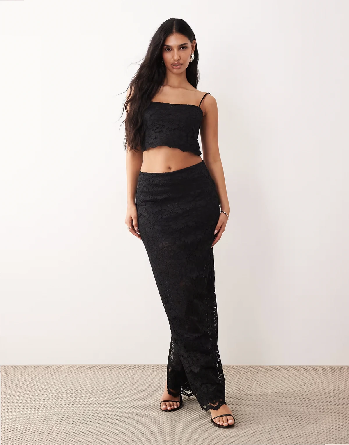 lace maxi skirt in black - part of a set