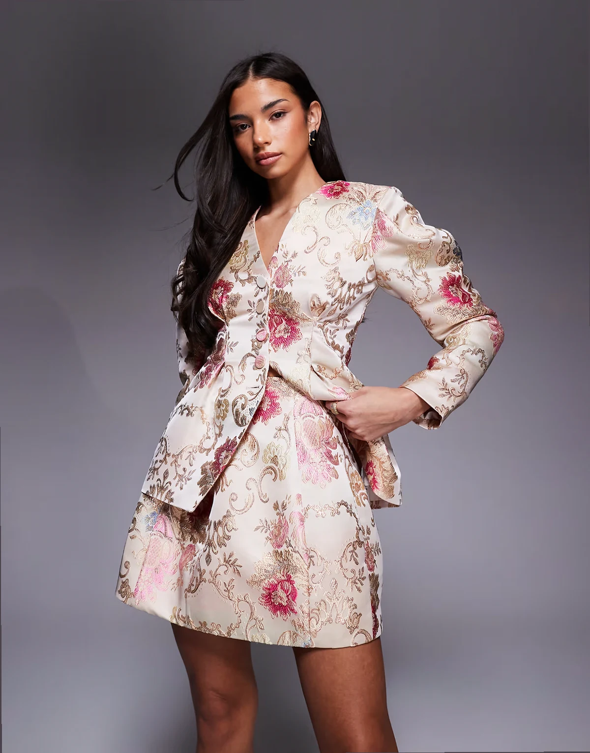 jacquard mini skirt in white floral print - part of a set