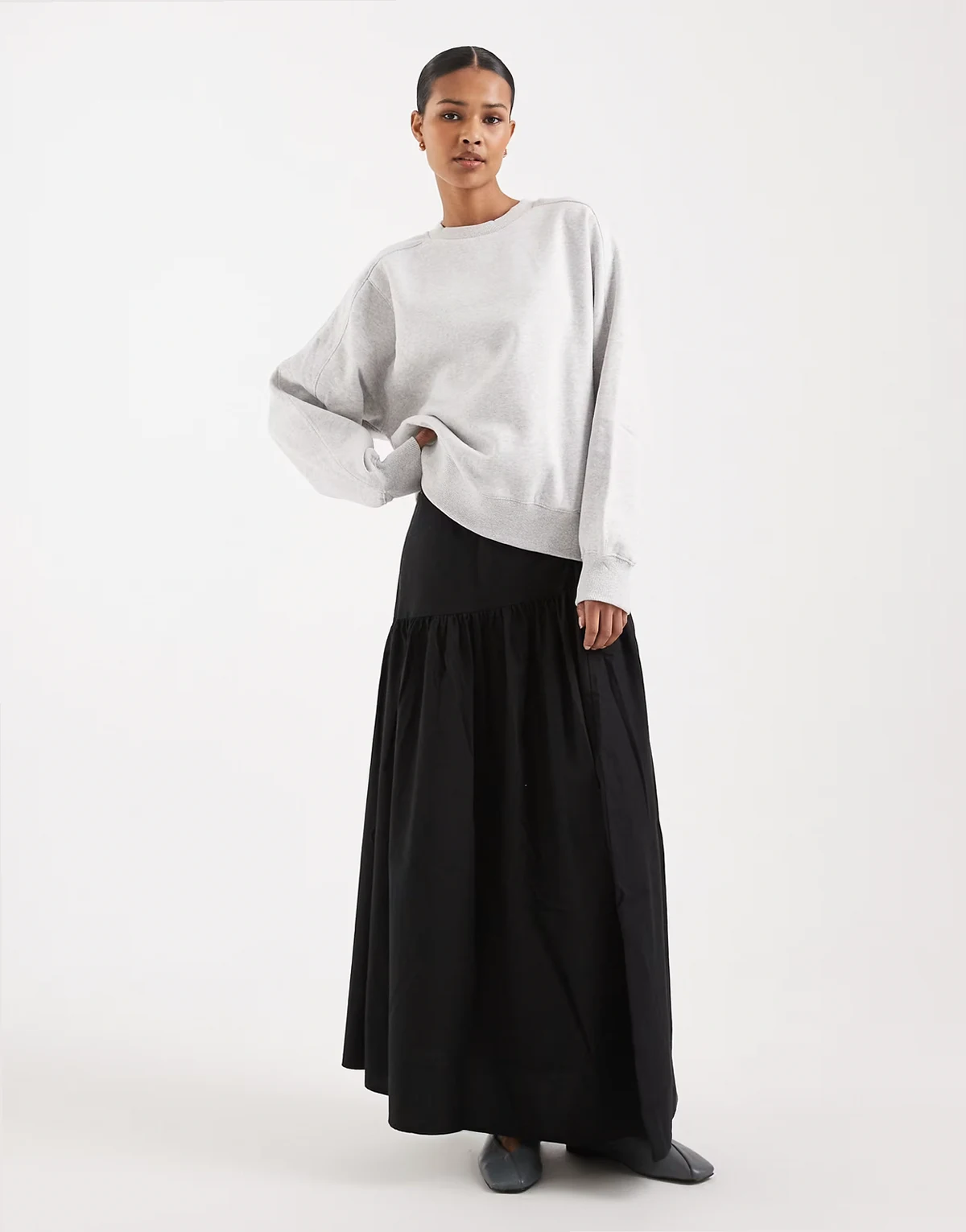 – Boho-Maxirock aus Popeline in Schwarz mit tief angesetzter Taille