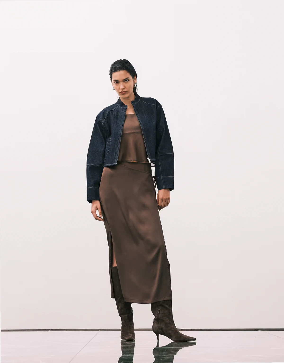 satin wrap skirt in brown - part of a set