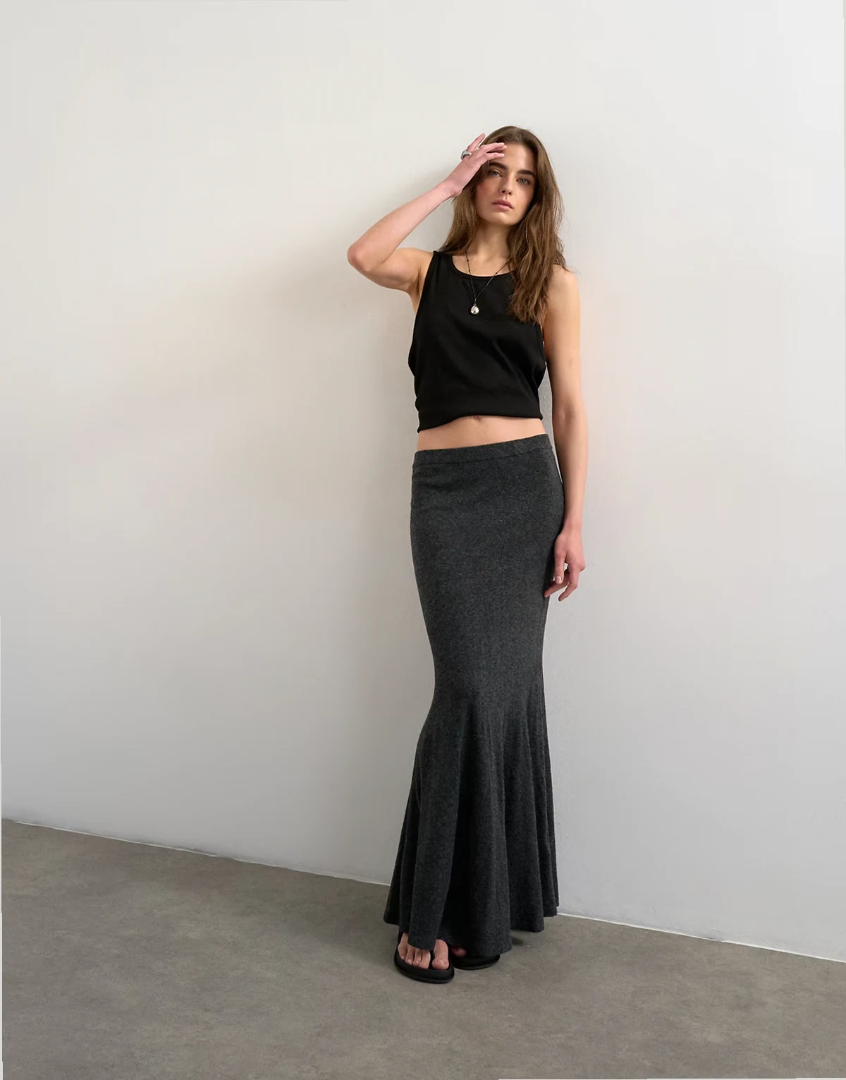 knit ribbed skirt in charcoal - part of a set