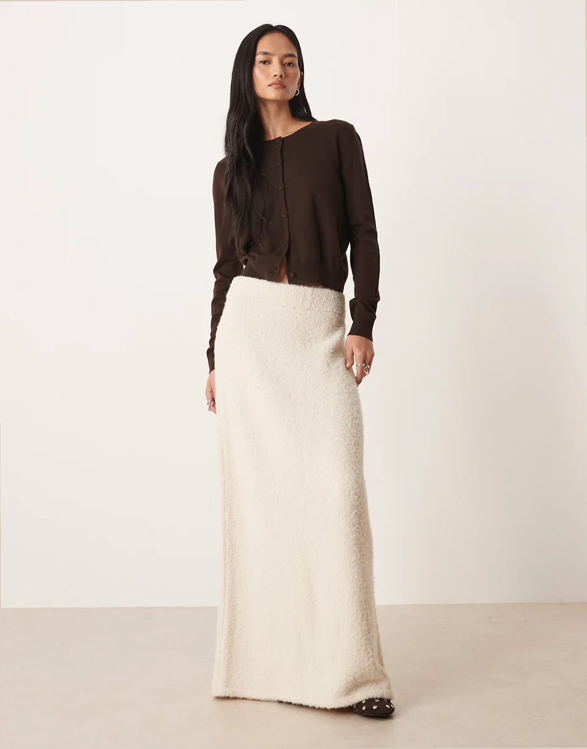 – Rock aus Bouclé-Strick in Ecru, Kombiteil