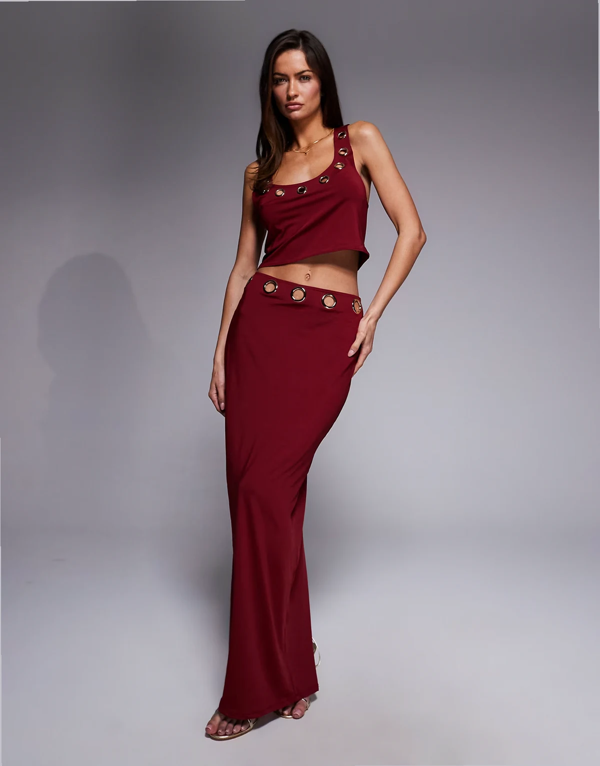maxi beach skirt with eyelet detail in burgundy