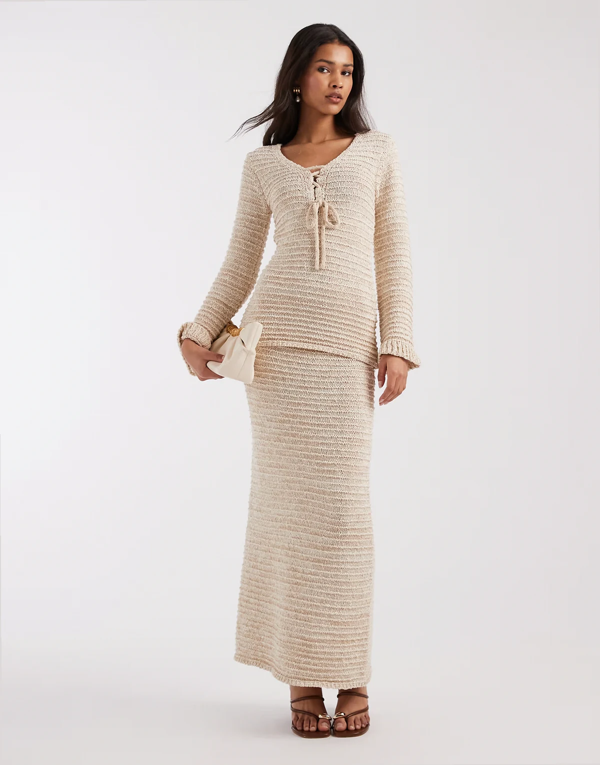 textured knit maxi skirt in oat - part of a set