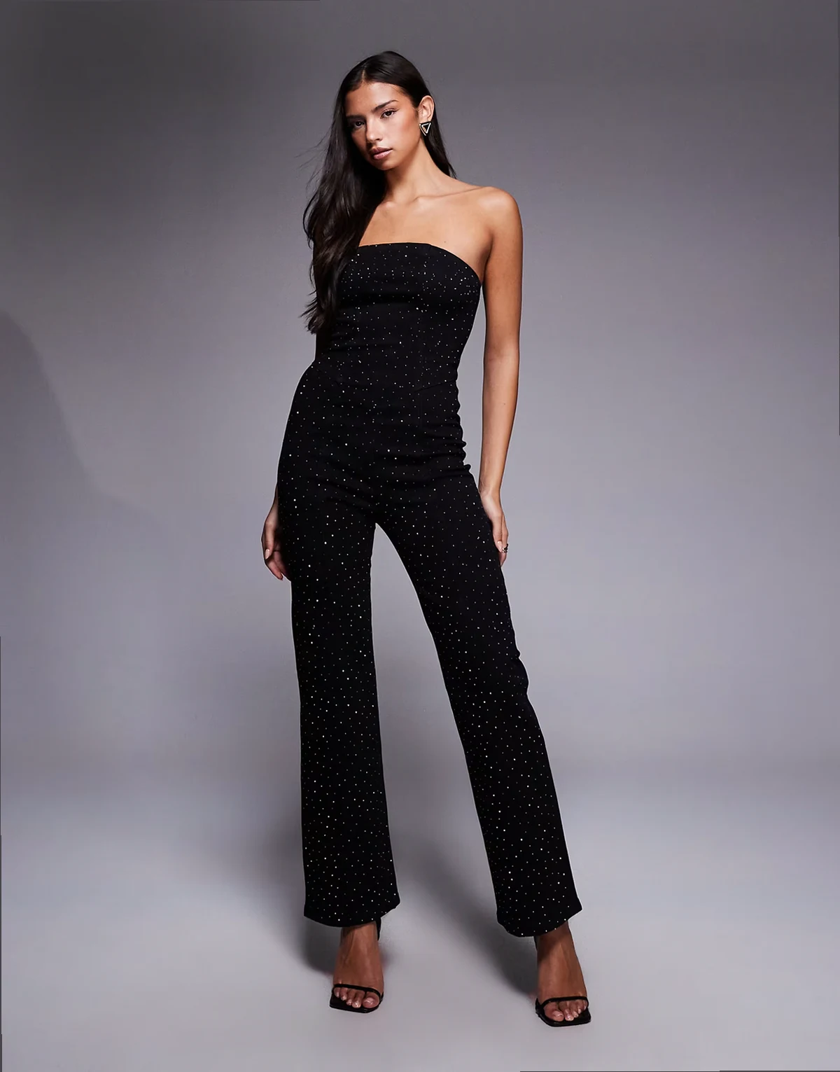 heat-seal bandeau jumpsuit in black