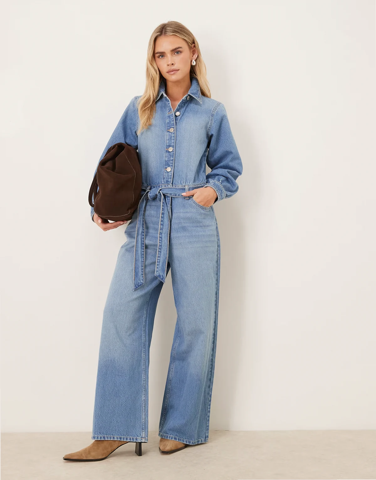 – Denim-Jumpsuit in Blau mit Blouson-Ärmeln