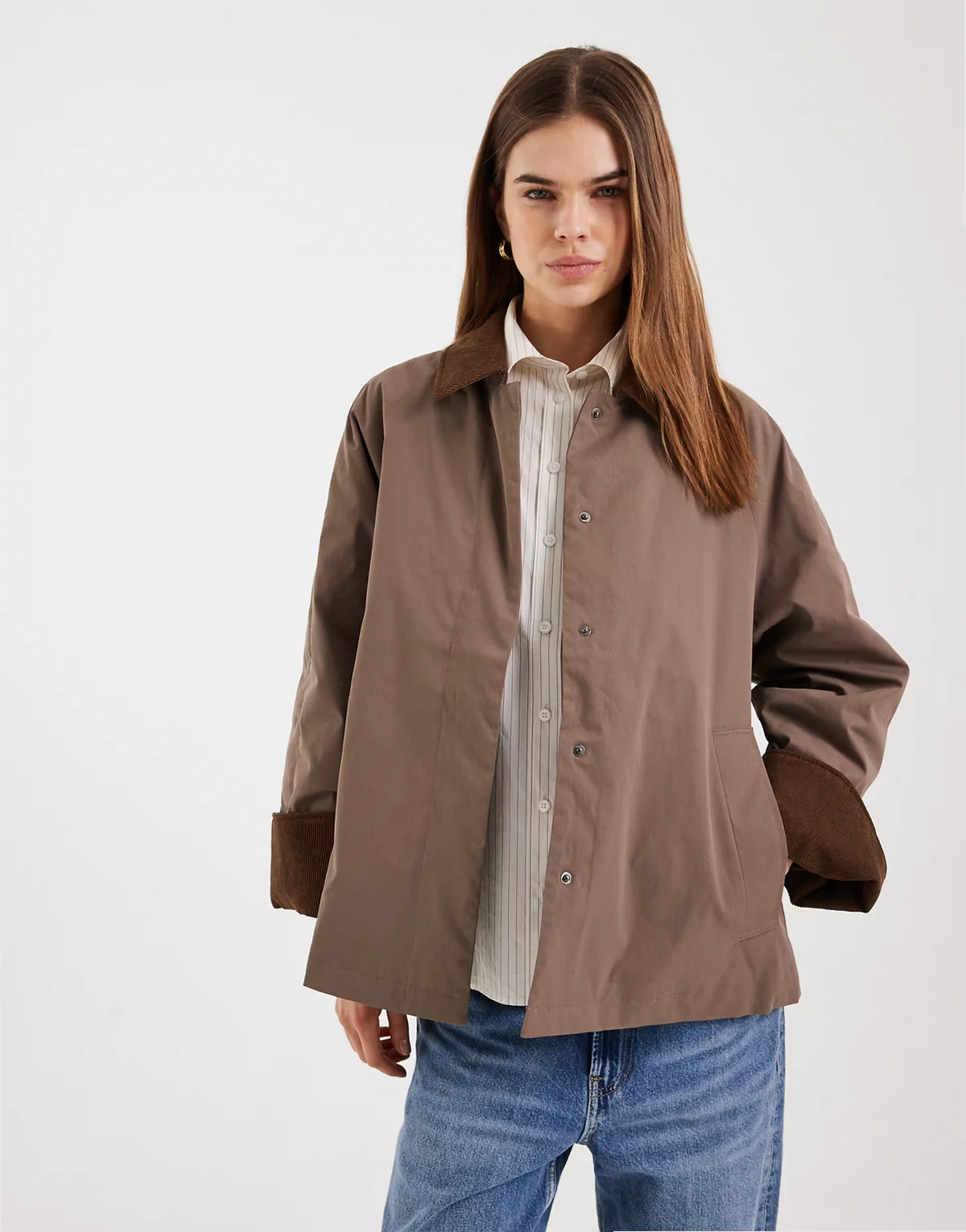 – Farmerjacke in Braun mit Cord-Kragen