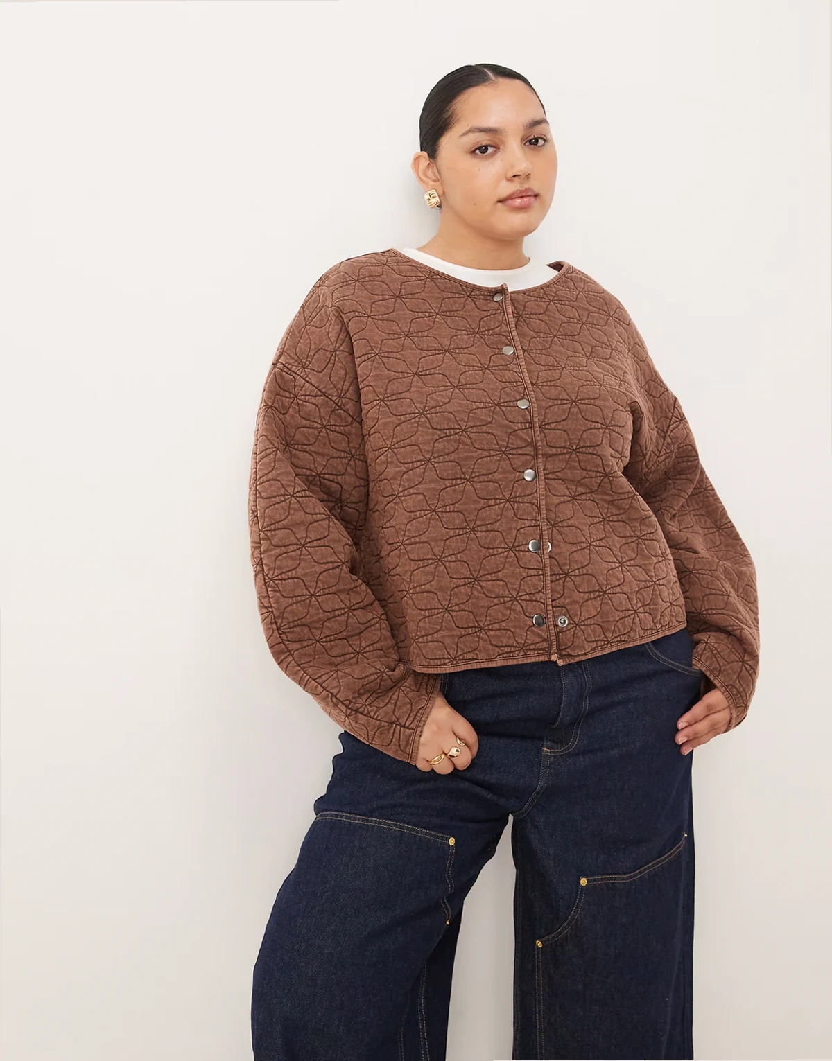 ASOS DESIGN Curve – Brązowa pikowana kurtka z efektem sprania