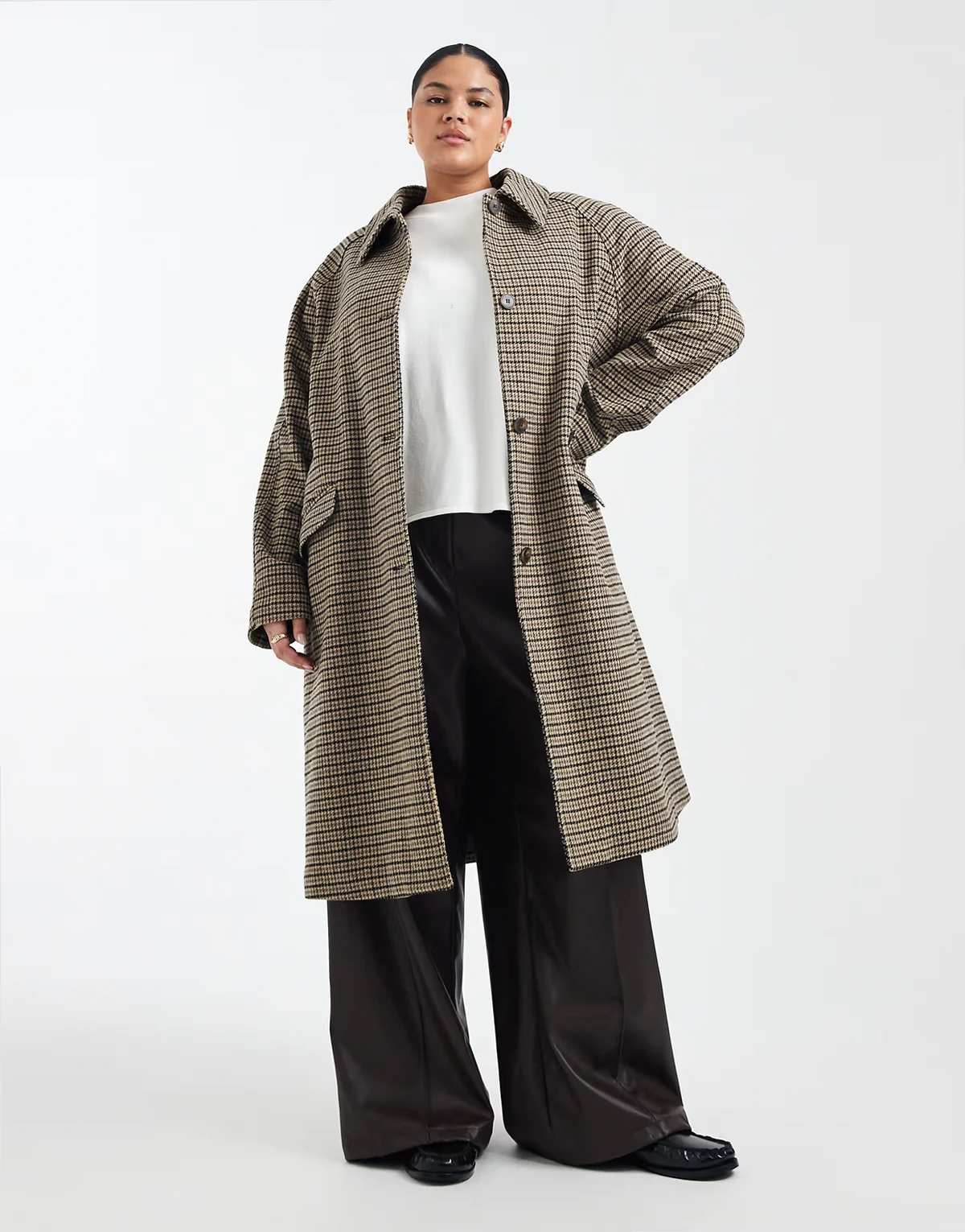 ASOS DESIGN Curve – Średniej długości płaszcz w kratkę z pikowaną podszewką