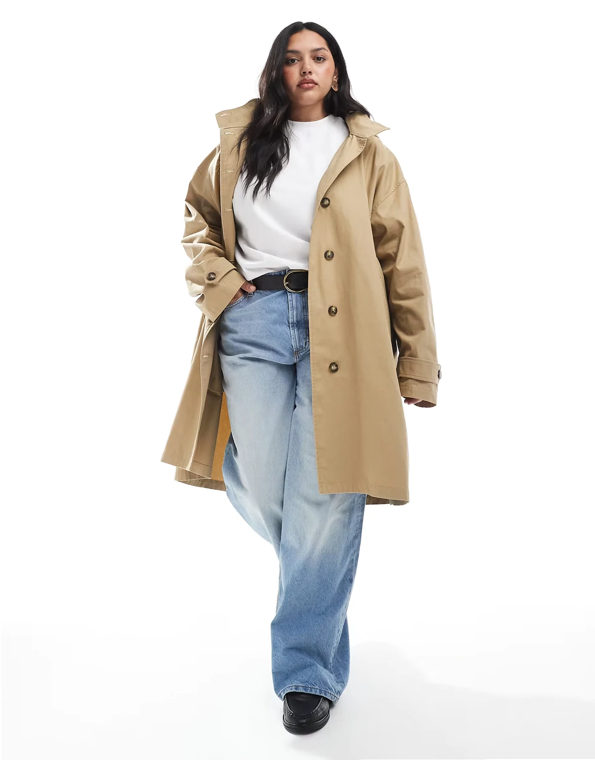 ASOS DESIGN Curve – Kamiennobeżowy prochowiec z kapturem