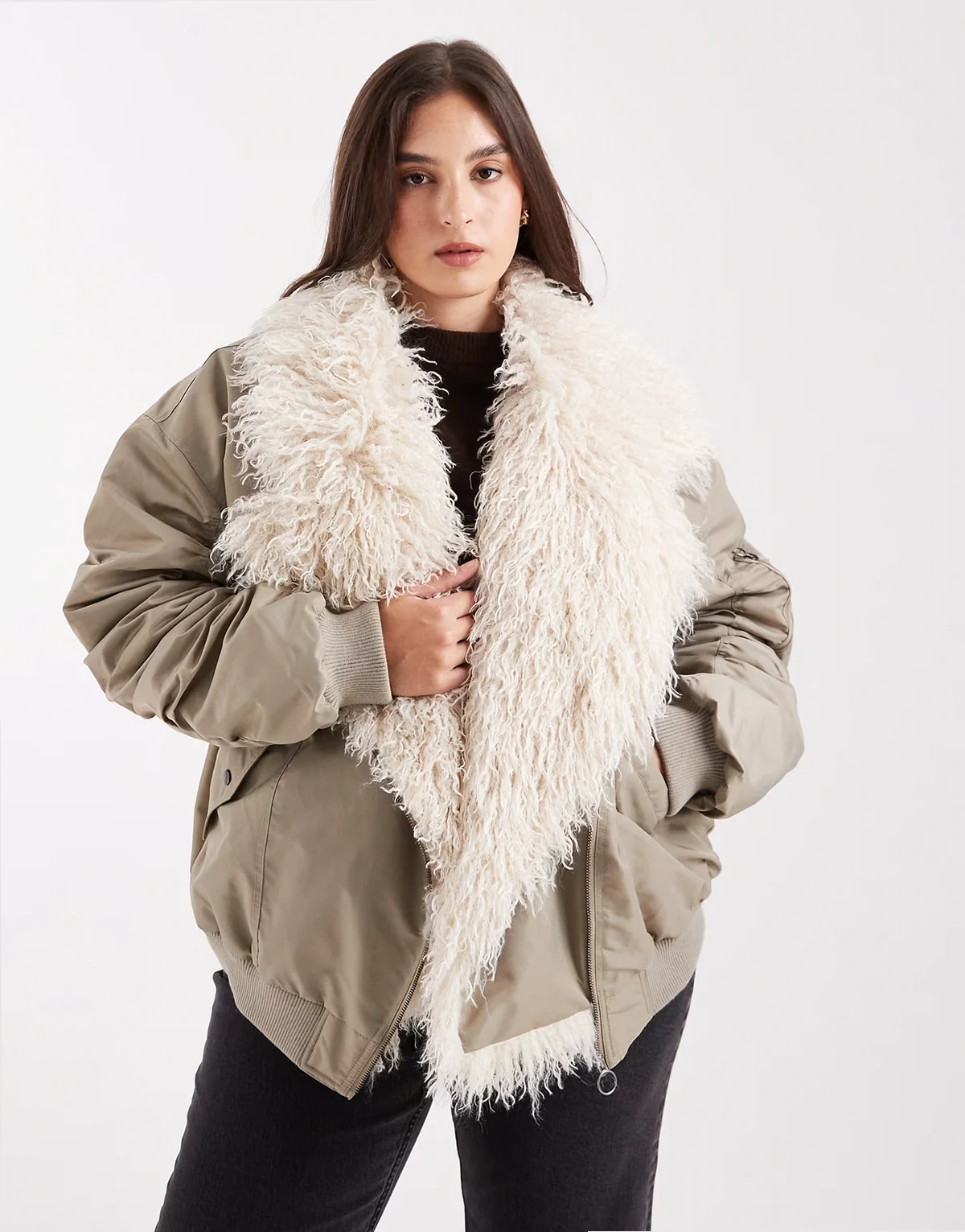 ASOS DESIGN Curve – MA1 – Kurtka parka w kolorze khaki, z puszystym sztucznym futrem