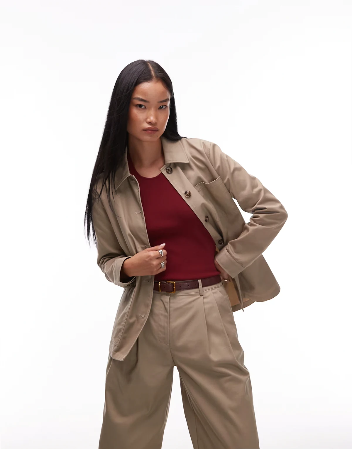 trucker style tailored jacket in stone - part of a set