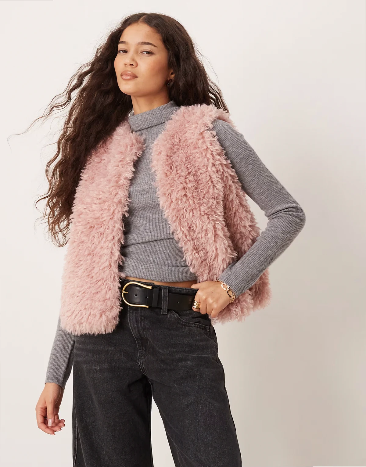 faux fur shearling vest in pink