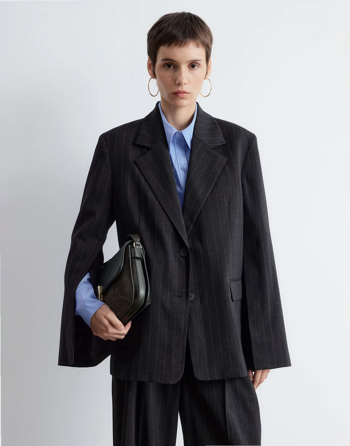 blazer with cinch back detail in gray - part of a set