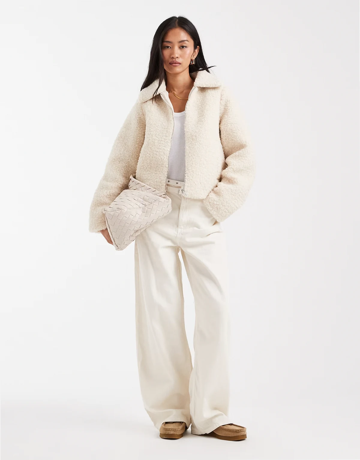 short borg jacket in ecru