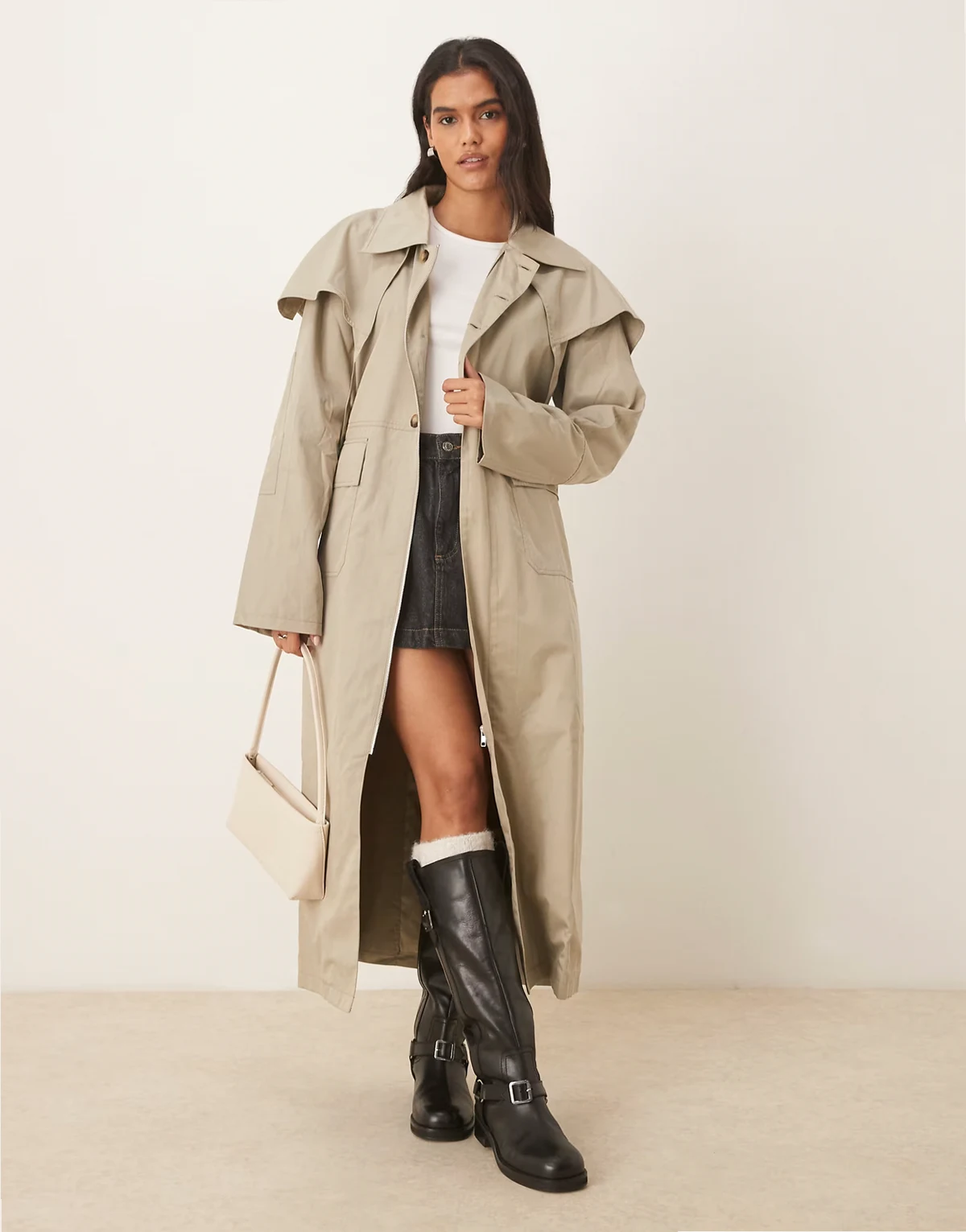longline trench coat in beige