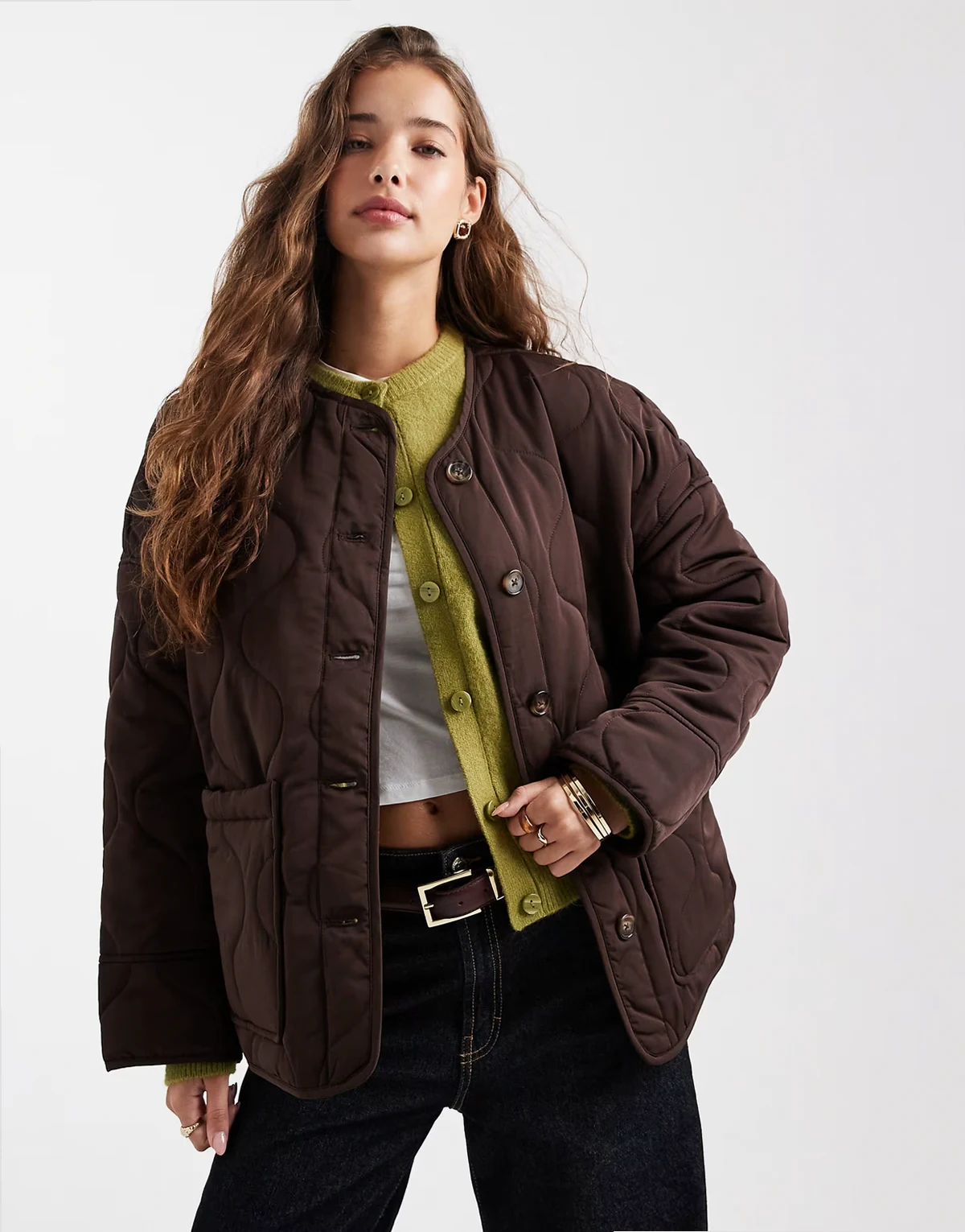 onion quilted front pocket bomber jacket in brown